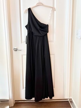 NWT Luxedo Black One-Shoulder Draped Maxi Dress